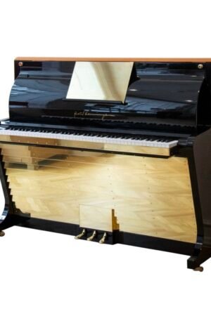 PH Upright Piano, Cognac Leather with Brass Metal Parts, Modern, Sculptural
