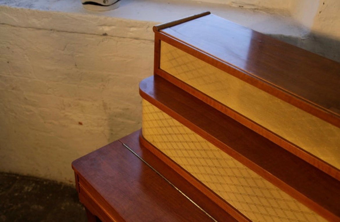 Grotrian Steinweg Model 110 Upright Piano Mid Century Modern Walnut Fabric Panel - Image 9