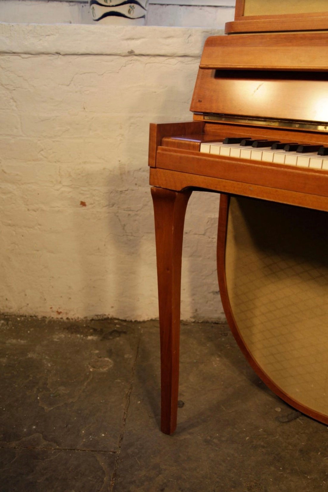 Grotrian Steinweg Model 110 Upright Piano Mid Century Modern Walnut Fabric Panel - Image 7