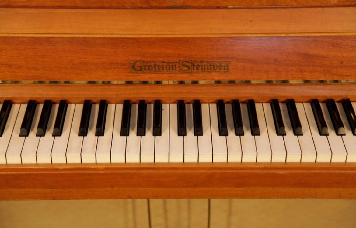 Grotrian Steinweg Model 110 Upright Piano Mid Century Modern Walnut Fabric Panel - Image 10
