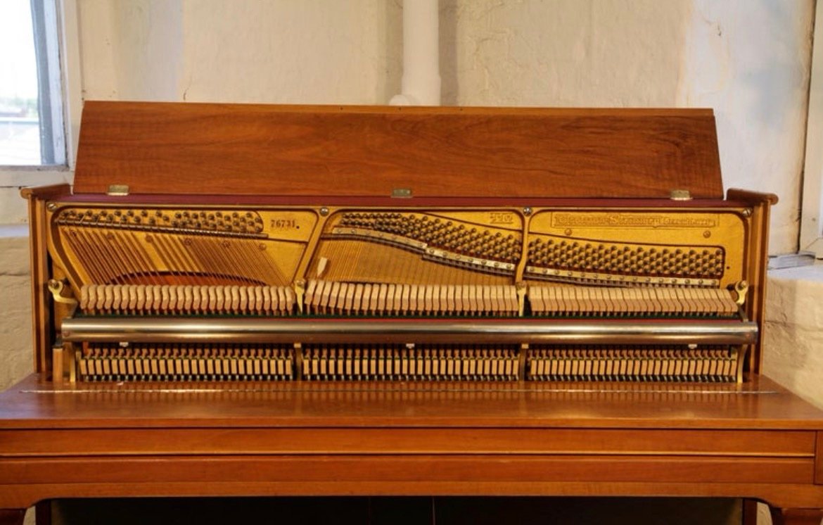 Grotrian Steinweg Model 110 Upright Piano Mid Century Modern Walnut Fabric Panel - Image 3