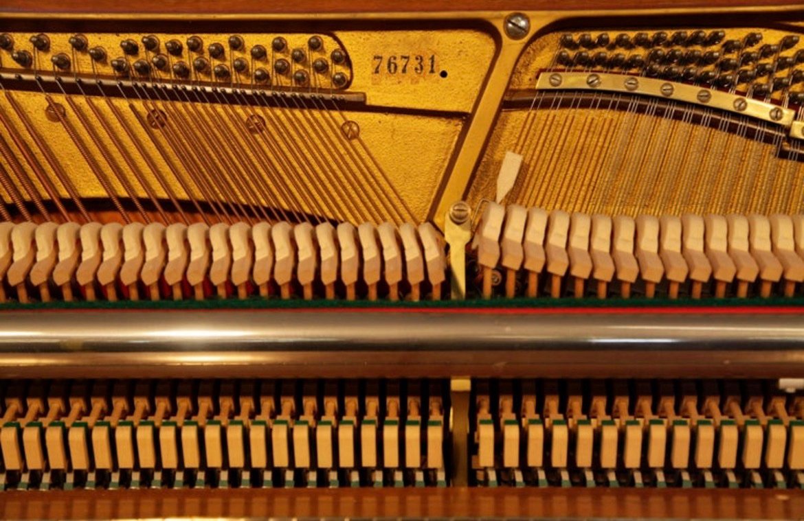 Grotrian Steinweg Model 110 Upright Piano Mid Century Modern Walnut Fabric Panel - Image 2